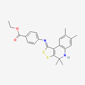 molecular formula C23H24N2O2S2 B11639332 ethyl 4-{[(1Z)-4,4,7,8-tetramethyl-4,5-dihydro-1H-[1,2]dithiolo[3,4-c]quinolin-1-ylidene]amino}benzoate 