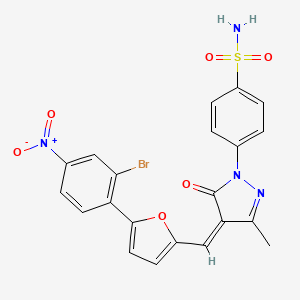 molecular formula C21H15BrN4O6S B11639377 4-[(4Z)-4-{[5-(2-bromo-4-nitrophenyl)furan-2-yl]methylidene}-3-methyl-5-oxo-4,5-dihydro-1H-pyrazol-1-yl]benzenesulfonamide 