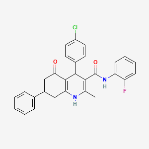 molecular formula C29H24ClFN2O2 B11639389 4-(4-Chlorophenyl)-N-(2-fluorophenyl)-2-methyl-5-oxo-7-phenyl-1,4,5,6,7,8-hexahydro-3-quinolinecarboxamide 