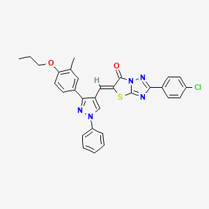 (5Z)-2-(4-chlorophenyl)-5-{[3-(3-methyl-4-propoxyphenyl)-1-phenyl-1H-pyrazol-4-yl]methylene}[1,3]thiazolo[3,2-b][1,2,4]triazol-6(5H)-one