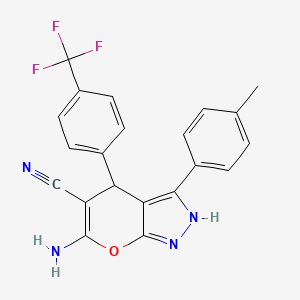 molecular formula C21H15F3N4O B11639517 6-Amino-3-(4-methylphenyl)-4-[4-(trifluoromethyl)phenyl]-1,4-dihydropyrano[2,3-c]pyrazole-5-carbonitrile 