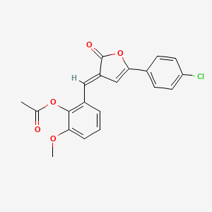 molecular formula C20H15ClO5 B11639536 2-{(E)-[5-(4-chlorophenyl)-2-oxofuran-3(2H)-ylidene]methyl}-6-methoxyphenyl acetate 