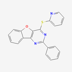 molecular formula C21H13N3OS B11639552 2-Phenyl-4-(pyridin-2-ylsulfanyl)[1]benzofuro[3,2-d]pyrimidine 