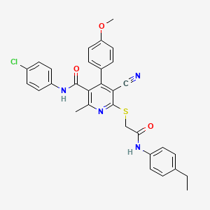 N-(4-Chlorophenyl)-5-cyano-6-({[(4-ethylphenyl)carbamoyl]methyl}sulfanyl)-4-(4-methoxyphenyl)-2-methylpyridine-3-carboxamide