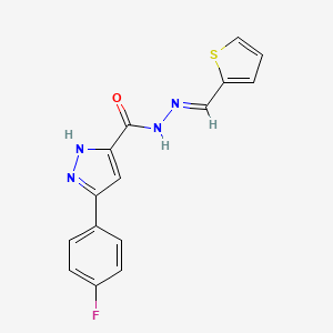 molecular formula C15H11FN4OS B11639602 3-(4-Fluorophenyl)-N'-(2-thienylmethylene)-1H-pyrazole-5-carbohydrazide 