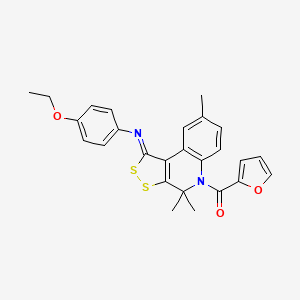 molecular formula C26H24N2O3S2 B11639643 {(1Z)-1-[(4-ethoxyphenyl)imino]-4,4,8-trimethyl-1,4-dihydro-5H-[1,2]dithiolo[3,4-c]quinolin-5-yl}(furan-2-yl)methanone 