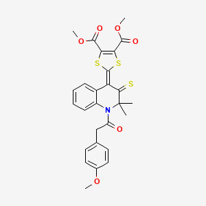 molecular formula C27H25NO6S3 B11639663 dimethyl 2-{1-[(4-methoxyphenyl)acetyl]-2,2-dimethyl-3-thioxo-2,3-dihydroquinolin-4(1H)-ylidene}-1,3-dithiole-4,5-dicarboxylate 