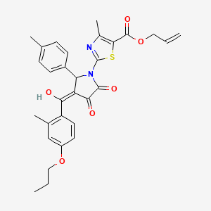 molecular formula C30H30N2O6S B11639689 prop-2-en-1-yl 2-{3-hydroxy-5-(4-methylphenyl)-4-[(2-methyl-4-propoxyphenyl)carbonyl]-2-oxo-2,5-dihydro-1H-pyrrol-1-yl}-4-methyl-1,3-thiazole-5-carboxylate 