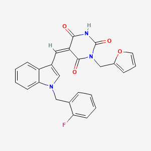 molecular formula C25H18FN3O4 B11639769 (5Z)-5-{[1-(2-fluorobenzyl)-1H-indol-3-yl]methylidene}-1-(furan-2-ylmethyl)pyrimidine-2,4,6(1H,3H,5H)-trione 