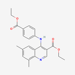 molecular formula C23H24N2O4 B11639812 Ethyl 4-{[4-(ethoxycarbonyl)phenyl]amino}-6,8-dimethylquinoline-3-carboxylate 