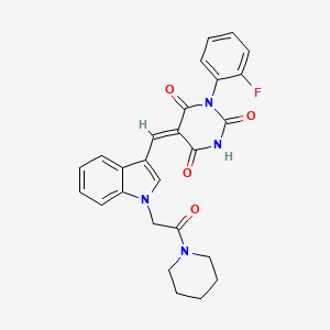 molecular formula C26H23FN4O4 B11639816 (5E)-1-(2-fluorophenyl)-5-({1-[2-oxo-2-(piperidin-1-yl)ethyl]-1H-indol-3-yl}methylidene)pyrimidine-2,4,6(1H,3H,5H)-trione 