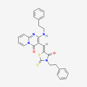 molecular formula C28H24N4O2S2 B11639840 3-{(Z)-[4-oxo-3-(2-phenylethyl)-2-thioxo-1,3-thiazolidin-5-ylidene]methyl}-2-[(2-phenylethyl)amino]-4H-pyrido[1,2-a]pyrimidin-4-one 