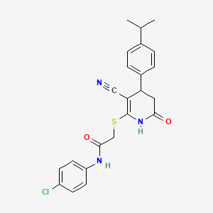 molecular formula C23H22ClN3O2S B11639874 N-(4-chlorophenyl)-2-({3-cyano-6-oxo-4-[4-(propan-2-yl)phenyl]-1,4,5,6-tetrahydropyridin-2-yl}sulfanyl)acetamide 