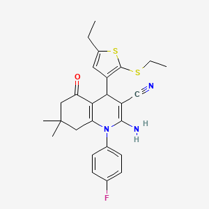 molecular formula C26H28FN3OS2 B11640011 2-Amino-4-(5-ethyl-2-(ethylthio)thiophen-3-yl)-1-(4-fluorophenyl)-7,7-dimethyl-5-oxo-1,4,5,6,7,8-hexahydroquinoline-3-carbonitrile CAS No. 476483-26-8