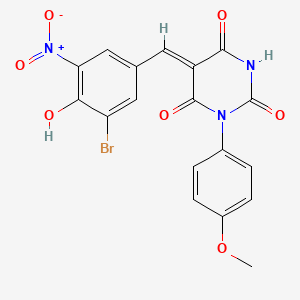 molecular formula C18H12BrN3O7 B11640043 (5Z)-5-[(3-bromo-4-hydroxy-5-nitrophenyl)methylidene]-1-(4-methoxyphenyl)-1,3-diazinane-2,4,6-trione 