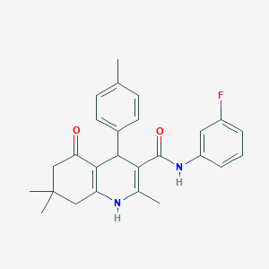 molecular formula C26H27FN2O2 B11640046 N-(3-Fluorophenyl)-2,7,7-trimethyl-5-oxo-4-(p-tolyl)-1,4,5,6,7,8-hexahydroquinoline-3-carboxamide CAS No. 476482-68-5