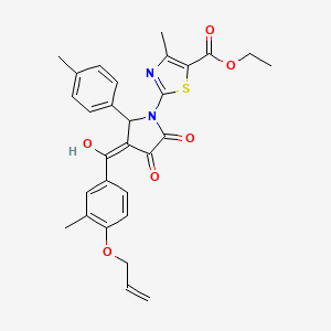 molecular formula C29H28N2O6S B11640145 ethyl 2-[3-hydroxy-5-(4-methylphenyl)-4-{[3-methyl-4-(prop-2-en-1-yloxy)phenyl]carbonyl}-2-oxo-2,5-dihydro-1H-pyrrol-1-yl]-4-methyl-1,3-thiazole-5-carboxylate 