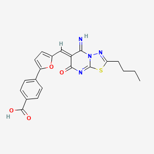 molecular formula C21H18N4O4S B11640229 4-{5-[(Z)-(2-butyl-5-imino-7-oxo-5H-[1,3,4]thiadiazolo[3,2-a]pyrimidin-6(7H)-ylidene)methyl]furan-2-yl}benzoic acid 