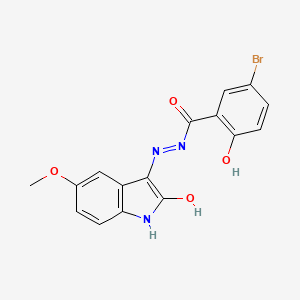 molecular formula C16H12BrN3O4 B11640251 5-bromo-2-hydroxy-N'-[(3E)-5-methoxy-2-oxo-1,2-dihydro-3H-indol-3-ylidene]benzohydrazide 