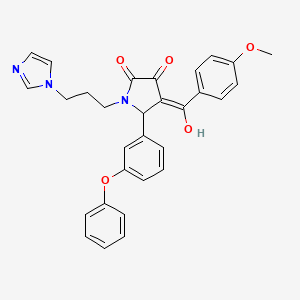 molecular formula C30H27N3O5 B11640266 (4E)-4-[hydroxy(4-methoxyphenyl)methylidene]-1-[3-(1H-imidazol-1-yl)propyl]-5-(3-phenoxyphenyl)pyrrolidine-2,3-dione 