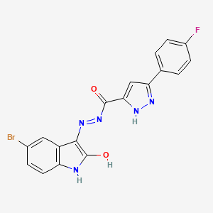 N'-[(3Z)-5-bromo-2-oxo-1,2-dihydro-3H-indol-3-ylidene]-5-(4-fluorophenyl)-1H-pyrazole-3-carbohydrazide