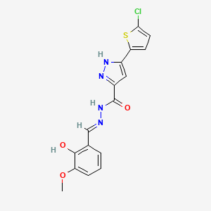 molecular formula C16H13ClN4O3S B11640279 5-(5-Chlorothiophen-2-yl)-N'-(2-hydroxy-3-methoxybenzylidene)-1H-pyrazole-3-carbohydrazide CAS No. 302918-12-3