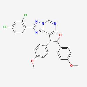 molecular formula C27H18Cl2N4O3 B11640287 2-(2,4-Dichlorophenyl)-8,9-bis(4-methoxyphenyl)furo[3,2-e][1,2,4]triazolo[1,5-c]pyrimidine 