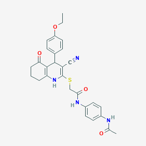 molecular formula C28H28N4O4S B11640292 N-[4-(acetylamino)phenyl]-2-{[3-cyano-4-(4-ethoxyphenyl)-5-hydroxy-4,6,7,8-tetrahydroquinolin-2-yl]sulfanyl}acetamide 