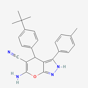 molecular formula C24H24N4O B11640312 6-Amino-4-(4-tert-butylphenyl)-3-(4-methylphenyl)-1,4-dihydropyrano[2,3-c]pyrazole-5-carbonitrile 