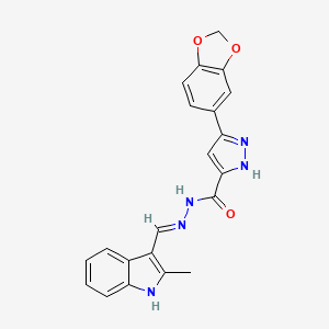 molecular formula C21H17N5O3 B11640376 3-(1,3-benzodioxol-5-yl)-N'-[(E)-(2-methyl-1H-indol-3-yl)methylidene]-1H-pyrazole-5-carbohydrazide 