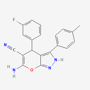 6-Amino-4-(3-fluorophenyl)-3-(4-methylphenyl)-1,4-dihydropyrano[2,3-c]pyrazole-5-carbonitrile