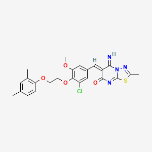 molecular formula C24H23ClN4O4S B11640417 (6Z)-6-{3-chloro-4-[2-(2,4-dimethylphenoxy)ethoxy]-5-methoxybenzylidene}-5-imino-2-methyl-5,6-dihydro-7H-[1,3,4]thiadiazolo[3,2-a]pyrimidin-7-one 