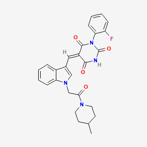 (5E)-1-(2-fluorophenyl)-5-({1-[2-(4-methylpiperidin-1-yl)-2-oxoethyl]-1H-indol-3-yl}methylidene)pyrimidine-2,4,6(1H,3H,5H)-trione