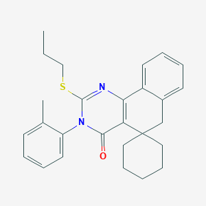 molecular formula C27H30N2OS B11640525 3-(2-methylphenyl)-2-(propylsulfanyl)-3H-spiro[benzo[h]quinazoline-5,1'-cyclohexan]-4(6H)-one 