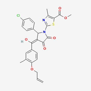 molecular formula C27H23ClN2O6S B11640527 methyl 2-[2-(4-chlorophenyl)-4-hydroxy-3-{[3-methyl-4-(prop-2-en-1-yloxy)phenyl]carbonyl}-5-oxo-2,5-dihydro-1H-pyrrol-1-yl]-4-methyl-1,3-thiazole-5-carboxylate 