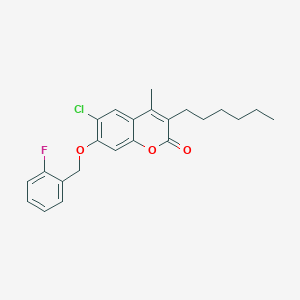 molecular formula C23H24ClFO3 B11640568 6-chloro-7-[(2-fluorobenzyl)oxy]-3-hexyl-4-methyl-2H-chromen-2-one 