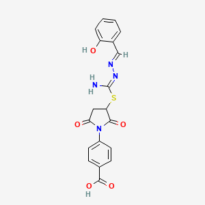 molecular formula C19H16N4O5S B11640569 4-[3-({[(2E)-2-(2-hydroxybenzylidene)hydrazinyl](imino)methyl}sulfanyl)-2,5-dioxopyrrolidin-1-yl]benzoic acid 