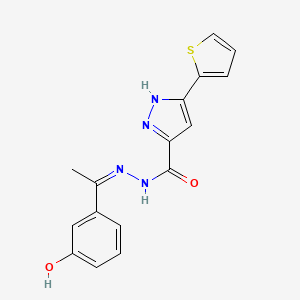 molecular formula C16H14N4O2S B11640639 N'-[(1Z)-1-(3-Hydroxyphenyl)ethylidene]-3-(thiophen-2-YL)-1H-pyrazole-5-carbohydrazide 