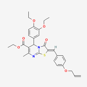 molecular formula C30H32N2O6S B11640665 Ethyl (2Z)-5-(3,4-diethoxyphenyl)-7-methyl-3-oxo-2-{[4-(prop-2-EN-1-yloxy)phenyl]methylidene}-2H,3H,5H-[1,3]thiazolo[3,2-A]pyrimidine-6-carboxylate 