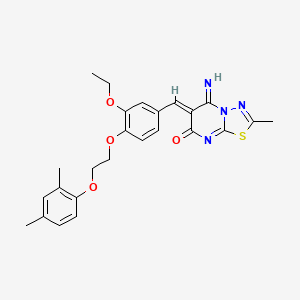 molecular formula C25H26N4O4S B11640671 (6Z)-6-{4-[2-(2,4-dimethylphenoxy)ethoxy]-3-ethoxybenzylidene}-5-imino-2-methyl-5,6-dihydro-7H-[1,3,4]thiadiazolo[3,2-a]pyrimidin-7-one 