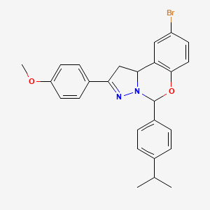 molecular formula C26H25BrN2O2 B11640677 9-Bromo-5-(4-isopropylphenyl)-2-(4-methoxyphenyl)-1,10b-dihydropyrazolo[1,5-c][1,3]benzoxazine 