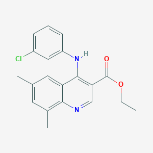 molecular formula C20H19ClN2O2 B11640738 Ethyl 4-[(3-chlorophenyl)amino]-6,8-dimethylquinoline-3-carboxylate 