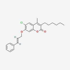 molecular formula C25H27ClO3 B11640773 6-chloro-3-hexyl-4-methyl-7-{[(2E)-3-phenylprop-2-en-1-yl]oxy}-2H-chromen-2-one 