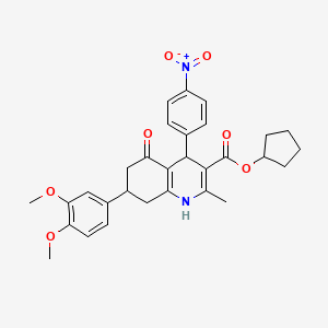 molecular formula C30H32N2O7 B11640799 Cyclopentyl 7-(3,4-dimethoxyphenyl)-2-methyl-4-(4-nitrophenyl)-5-oxo-1,4,5,6,7,8-hexahydroquinoline-3-carboxylate 