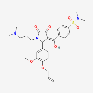 molecular formula C28H35N3O7S B11640858 4-({1-[3-(dimethylamino)propyl]-4-hydroxy-2-[3-methoxy-4-(prop-2-en-1-yloxy)phenyl]-5-oxo-2,5-dihydro-1H-pyrrol-3-yl}carbonyl)-N,N-dimethylbenzenesulfonamide 