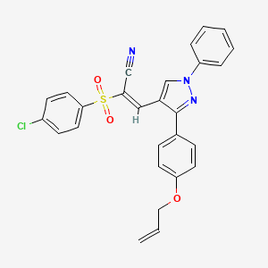 (2E)-2-[(4-chlorophenyl)sulfonyl]-3-{1-phenyl-3-[4-(prop-2-en-1-yloxy)phenyl]-1H-pyrazol-4-yl}prop-2-enenitrile