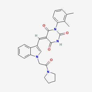 (5E)-1-(2,3-dimethylphenyl)-5-({1-[2-oxo-2-(pyrrolidin-1-yl)ethyl]-1H-indol-3-yl}methylidene)pyrimidine-2,4,6(1H,3H,5H)-trione