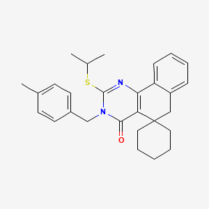 molecular formula C28H32N2OS B11640872 3-(4-methylbenzyl)-2-(propan-2-ylsulfanyl)-3H-spiro[benzo[h]quinazoline-5,1'-cyclohexan]-4(6H)-one 