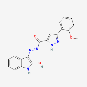 3-(2-methoxyphenyl)-N'-[(3E)-2-oxo-2,3-dihydro-1H-indol-3-ylidene]-1H-pyrazole-5-carbohydrazide