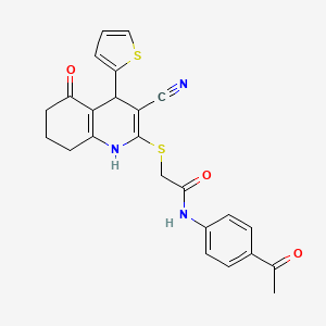 molecular formula C24H21N3O3S2 B11641014 N-(4-acetylphenyl)-2-{[3-cyano-5-oxo-4-(thiophen-2-yl)-1,4,5,6,7,8-hexahydroquinolin-2-yl]sulfanyl}acetamide 